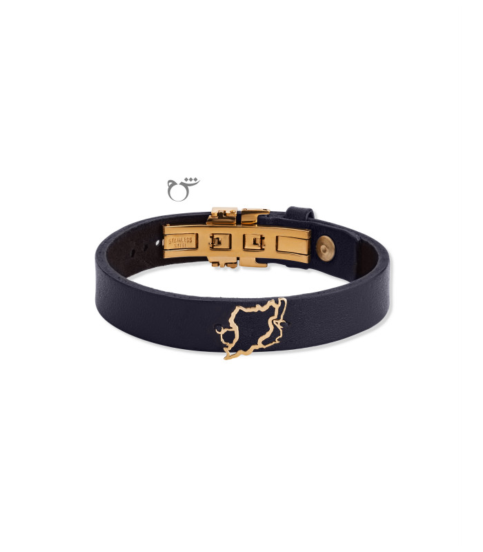 مردانه دستبند نقشه ایران چرم سورمه ای پهن