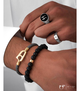 دستبند نیمانی و چرم طوسی-گالری شیدا مجد