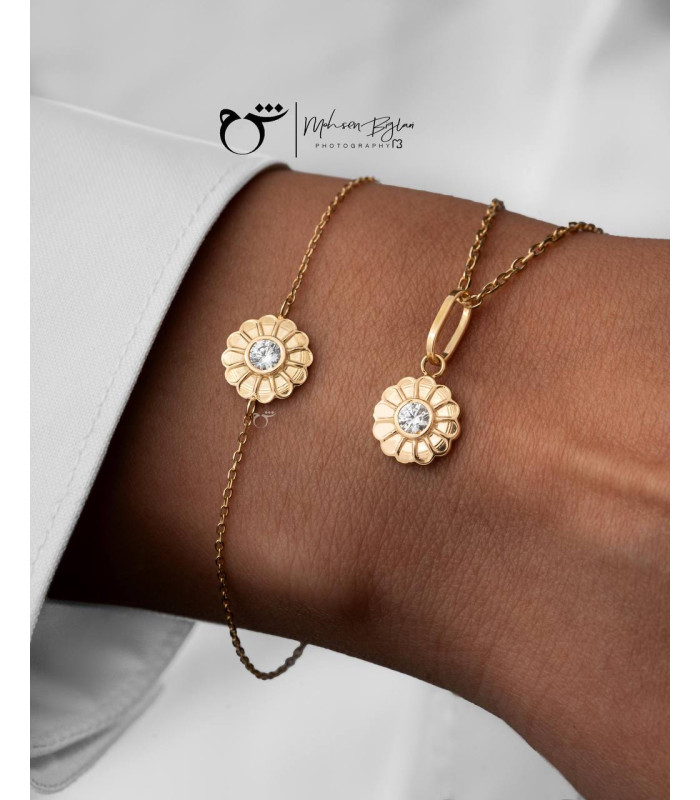 دستبند گل بابونه نگینی زنجیری-گالری شیدا مجد