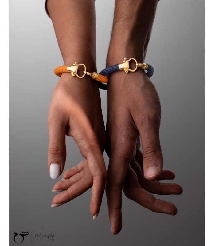 مردانه دستبند امگا ارجینال و چرم سورمه ای-گالری شیدا مجد