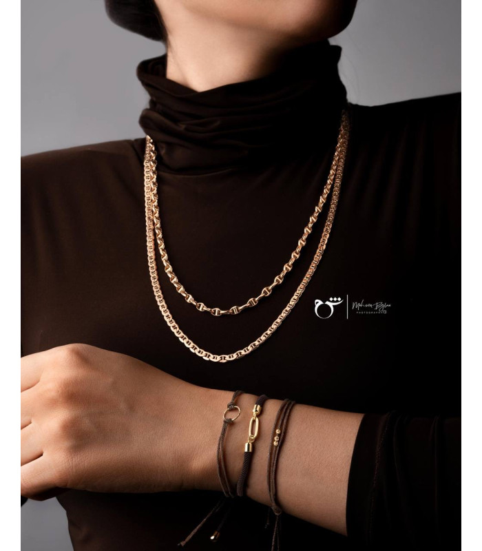 دستبند حلقه تراش نخی لمه قهوه ای-گالری شیدا مجد