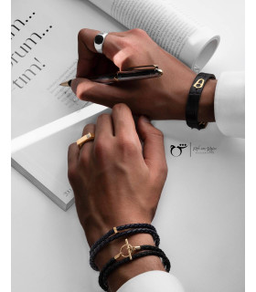 مردانه دستبند هه چرم مشکی کوروکو پهن-گالری شیدا مجد