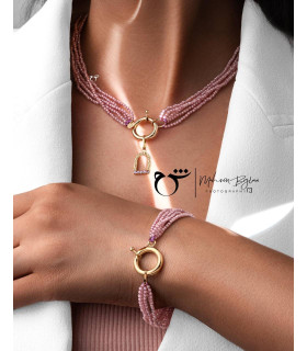 گردنبند قفل مدبر سواروسکی صورتی روشن-گالری شیدا مجد