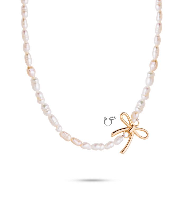 گردنبند پاپیون و مروارید ریز (کج)