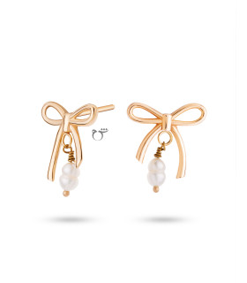 گوشواره میخی طلا طرح پاپیون و مروارید