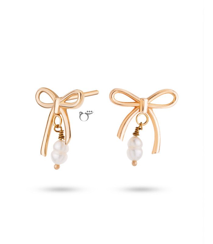 گوشواره میخی طلا طرح پاپیون و مروارید