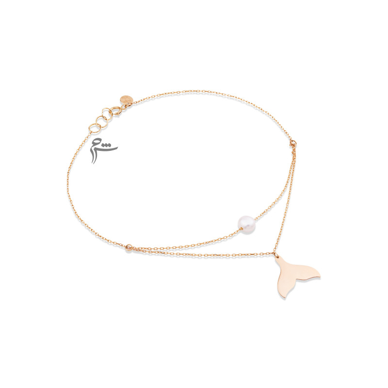 پابند طلا طرح دم وال و مروارید-گالری شیدا مجد