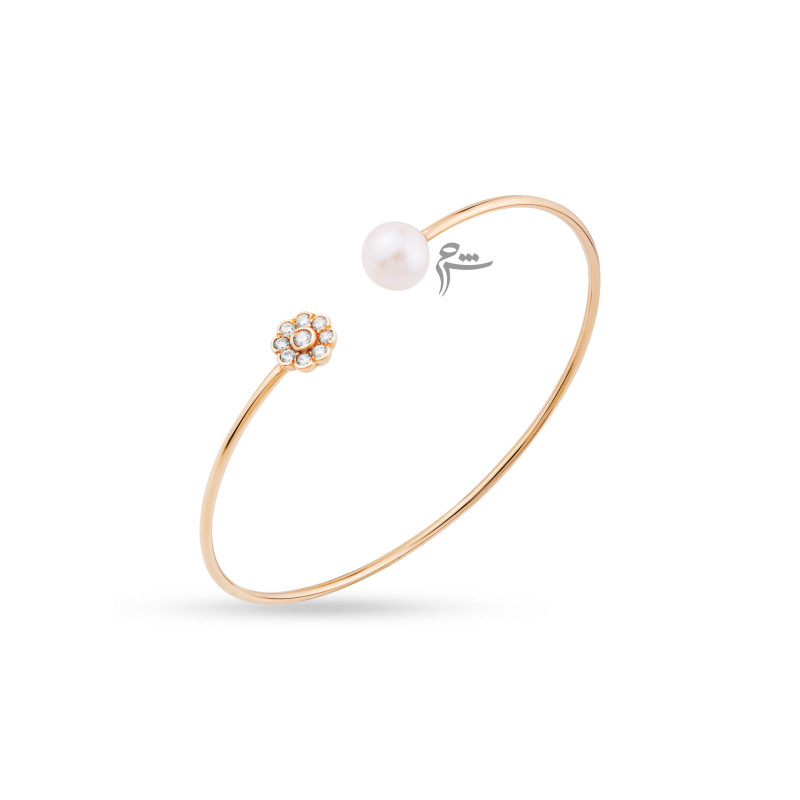 دستبند بنگل طلا طرح فلاور مروارید