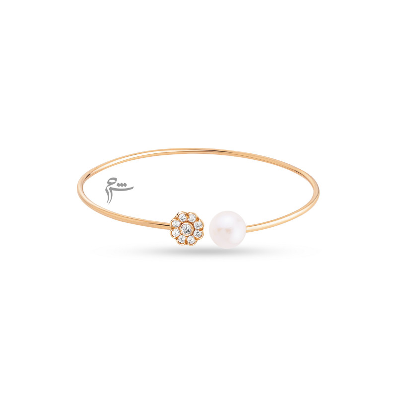 دستبند بنگل طلا طرح فلاور مروارید-گالری شیدا مجد