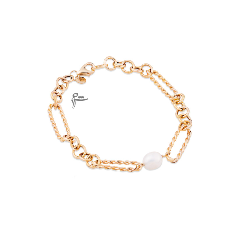 دستبند طلا طرح اووال یورمن و مروارید-گالری شیدا مجد