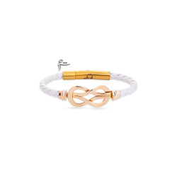 دستبند طلا طرح دوبل فرد چرم سفید