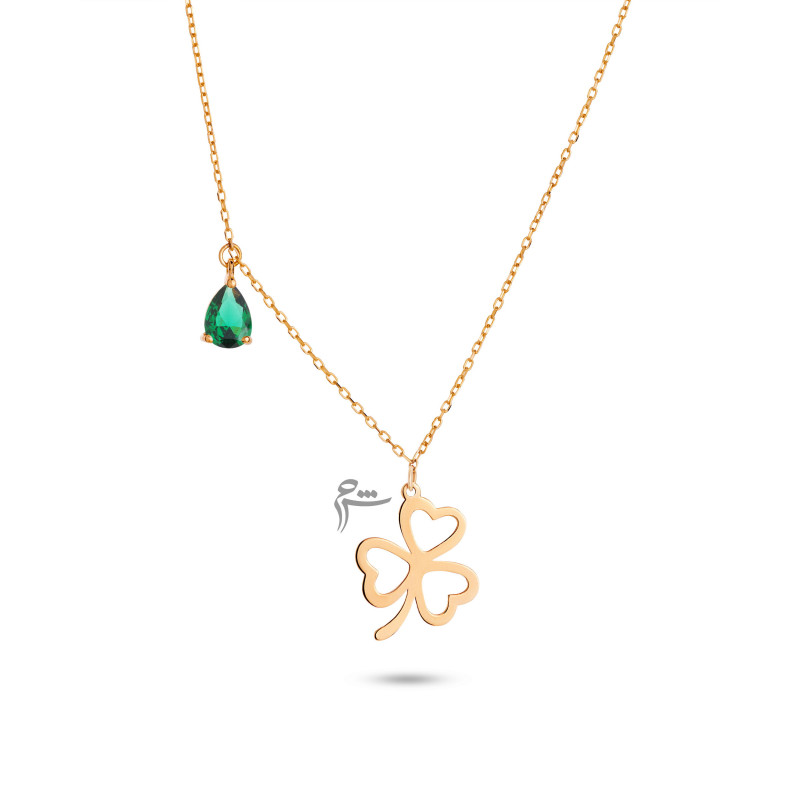 گردنبند طلا طرح شبدر توخالی تورمالین-گالری شیدا مجد