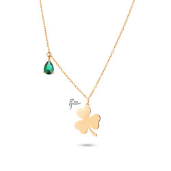 گردنبند طلا طرح شبدر توپر تورمالین