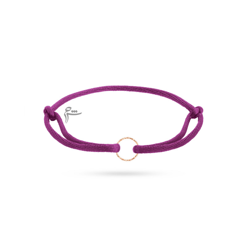 دستبند طلا طرح حلقه تراش نخی ابریشم بنفش