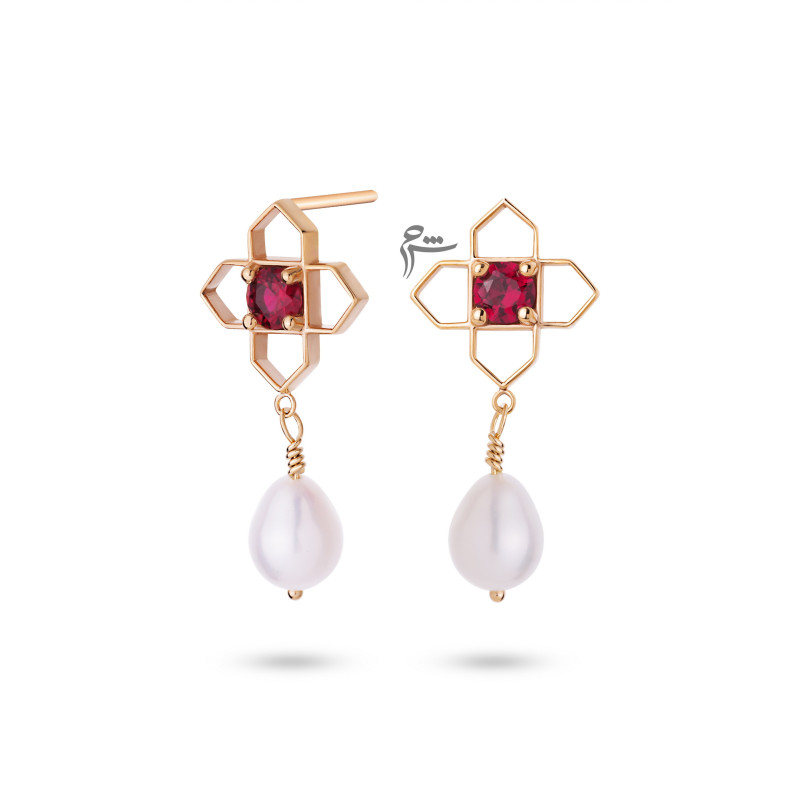 گوشواره طلا طرح چلیپا و مروارید