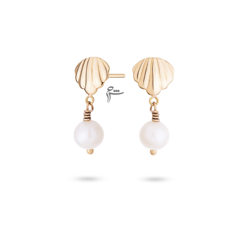 گوشواره میخی طلا طرح صدف و مروارید-گالری شیدا مجد