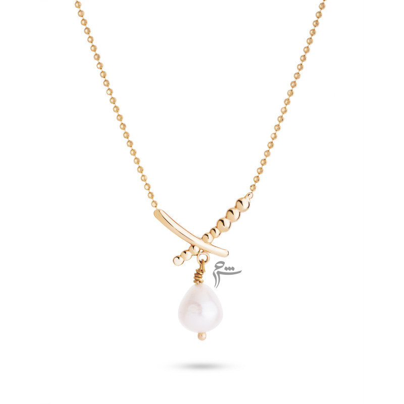 گردنبند طلا طرح ضربدری گوارسه و مروارید-گالری شیدا مجد