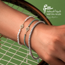 دستبند طلا طرح راکت تنیس و مروارید ریز