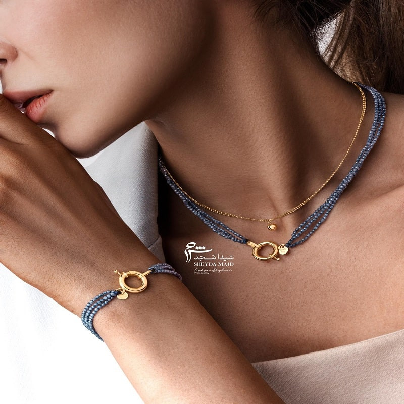 گردنبند قفل مدبر سواروسکی آبی نفتی
