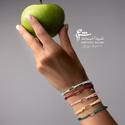 دستبند طلا طرح بیضی تراش نخی لمه آبی روشن