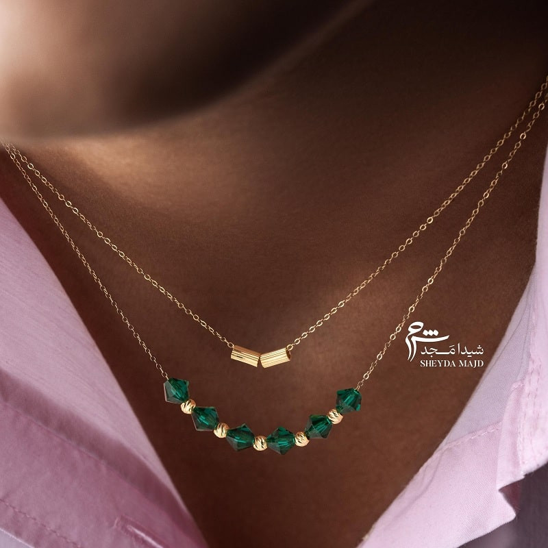 گردنبند طلا طرح کریستال سبز
