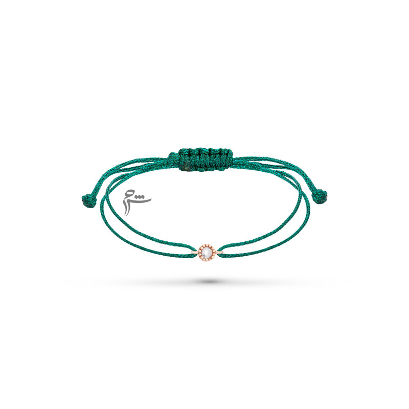 دستبند طلا طرح تک نگین نخی لمه سبز