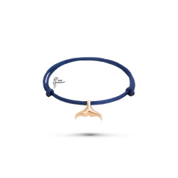 دستبند طلا طرح دم وال نخی ابریشم سورمه ای