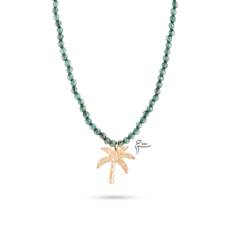 گردنبند طلا طرح نخل سواروسکی سبز