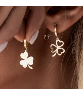 گوشواره حلقه ای طلا طرح شبدر پر و خالی-گالری شیدا مجد